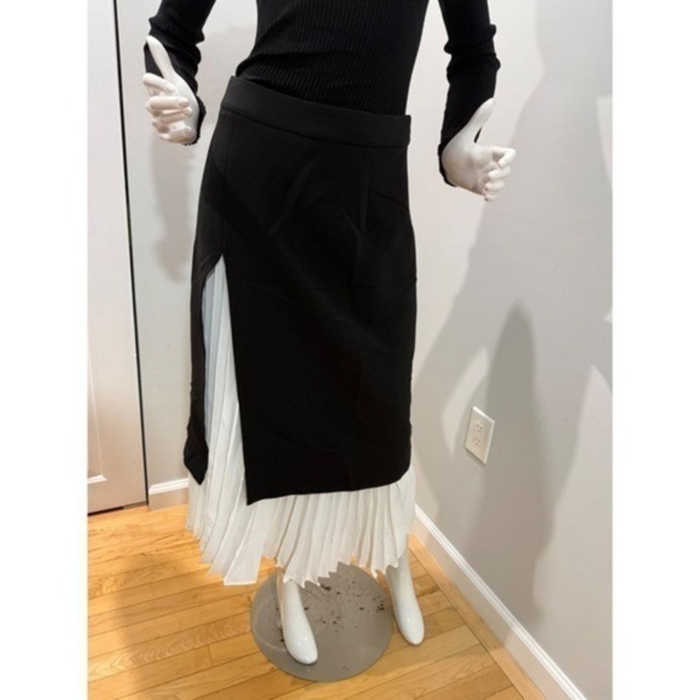 Commense Pleated Midi Skirt Black White Color Block Layered Skirt size XS - Picture 9 of 15
